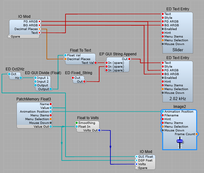 Adding a 1V/Octave to kHz readout conversion.