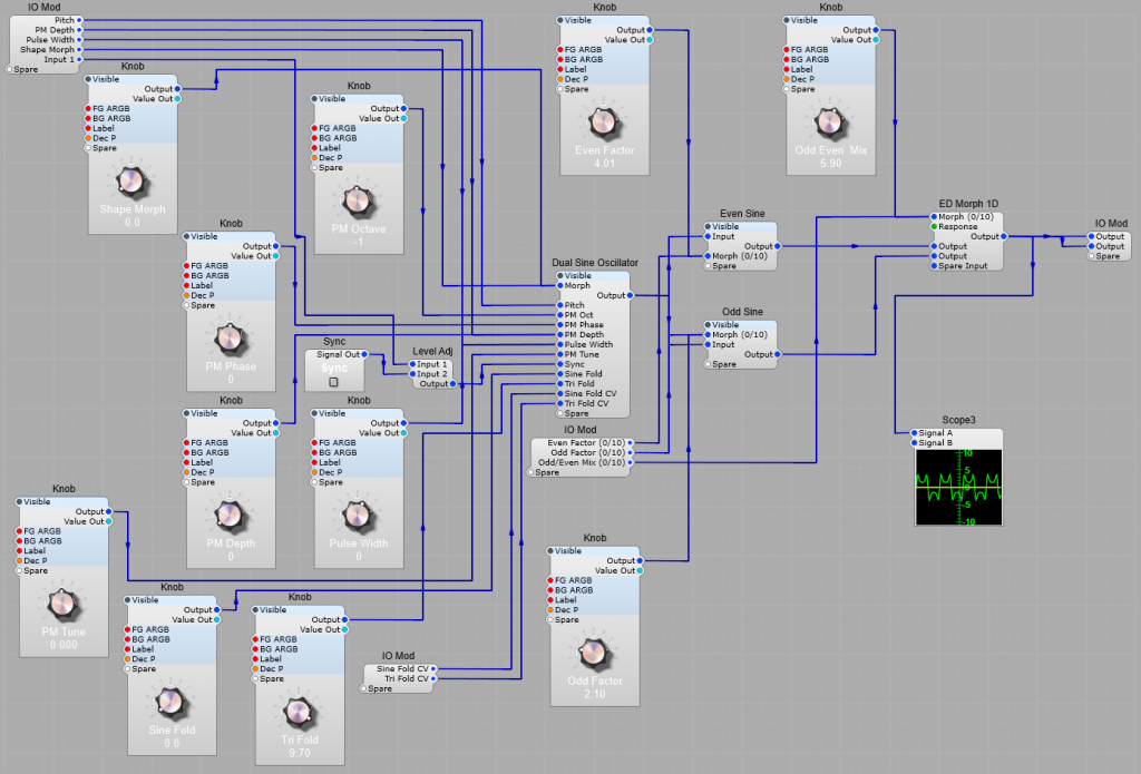 The complete complex Buchla type VCO module.